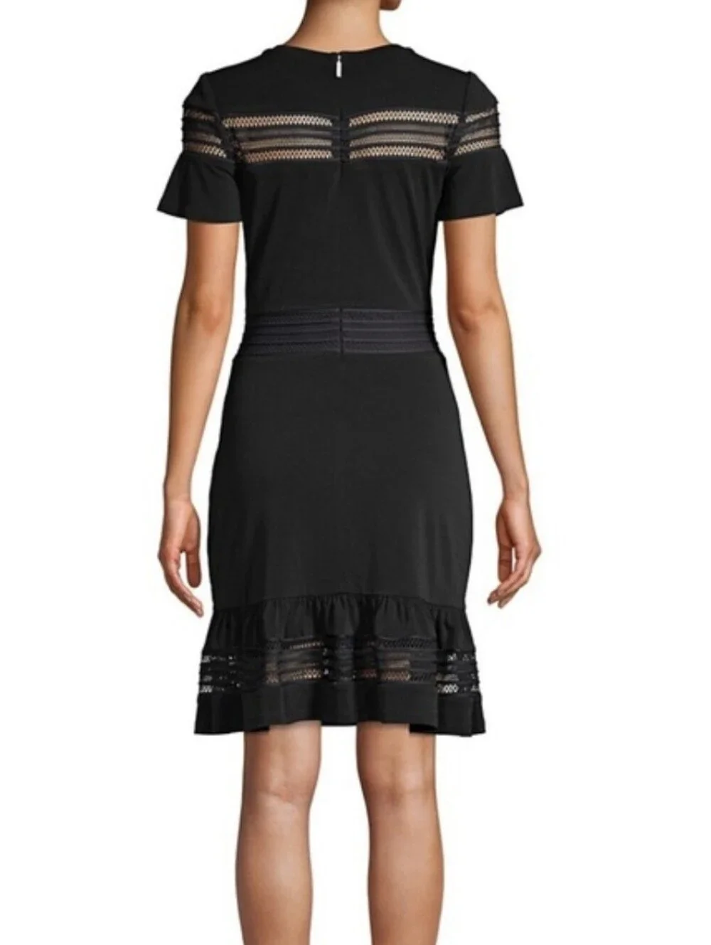 MK Michael Kors Black Short Sleeve Lace-Trim Fit & Flare Dress Size Small